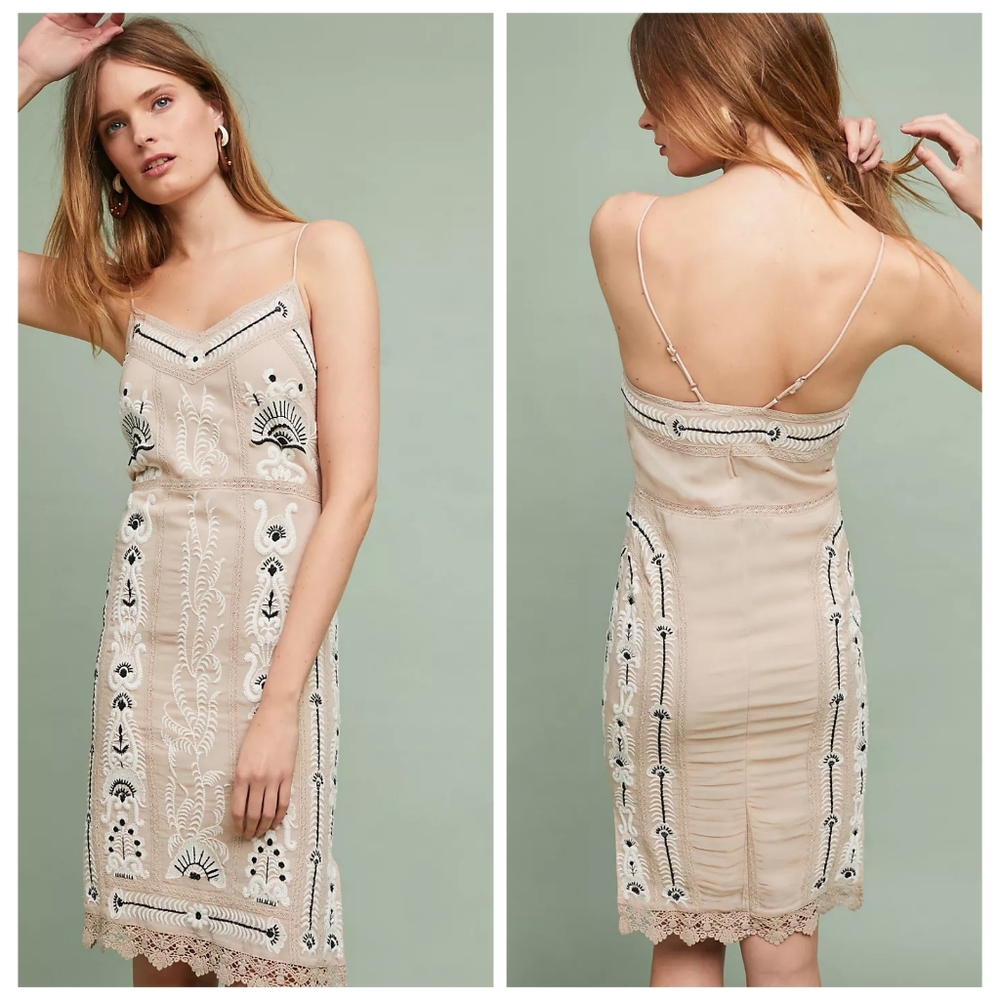 Anthropologie Maeve Embroidered Slip Dress